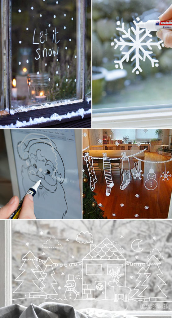 Décoration de fenêtre de Noël avec les marqueurs craies